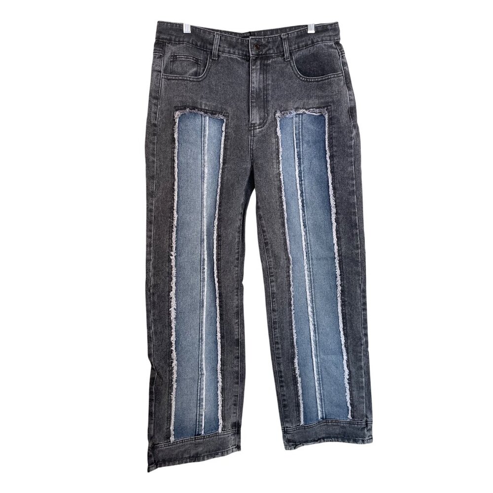 PrettyLittleThing Womens Grey Washed Double Layered Jean UK 12 US 8 Straight Leg